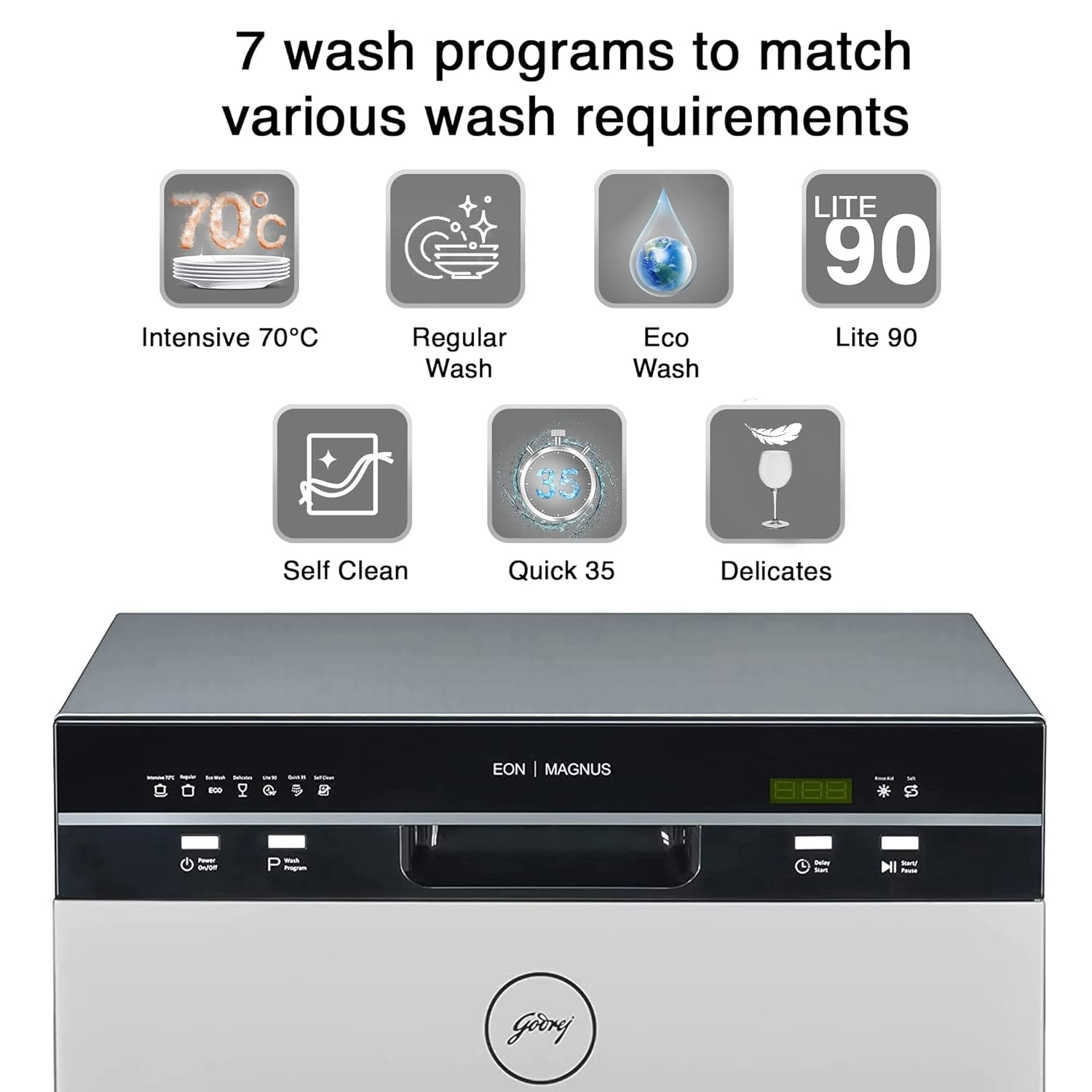 "Godrej Eon Dishwasher with 8 Place Setting - Compact & Energy Efficient"